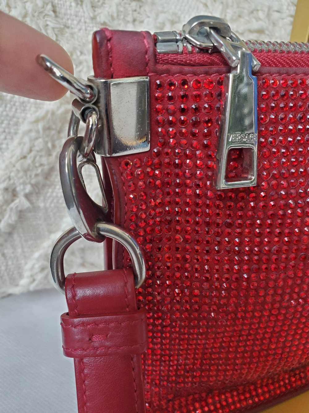 Versace Red Crystal-Embellished Wristlet Clutch - Picture 14 of 16